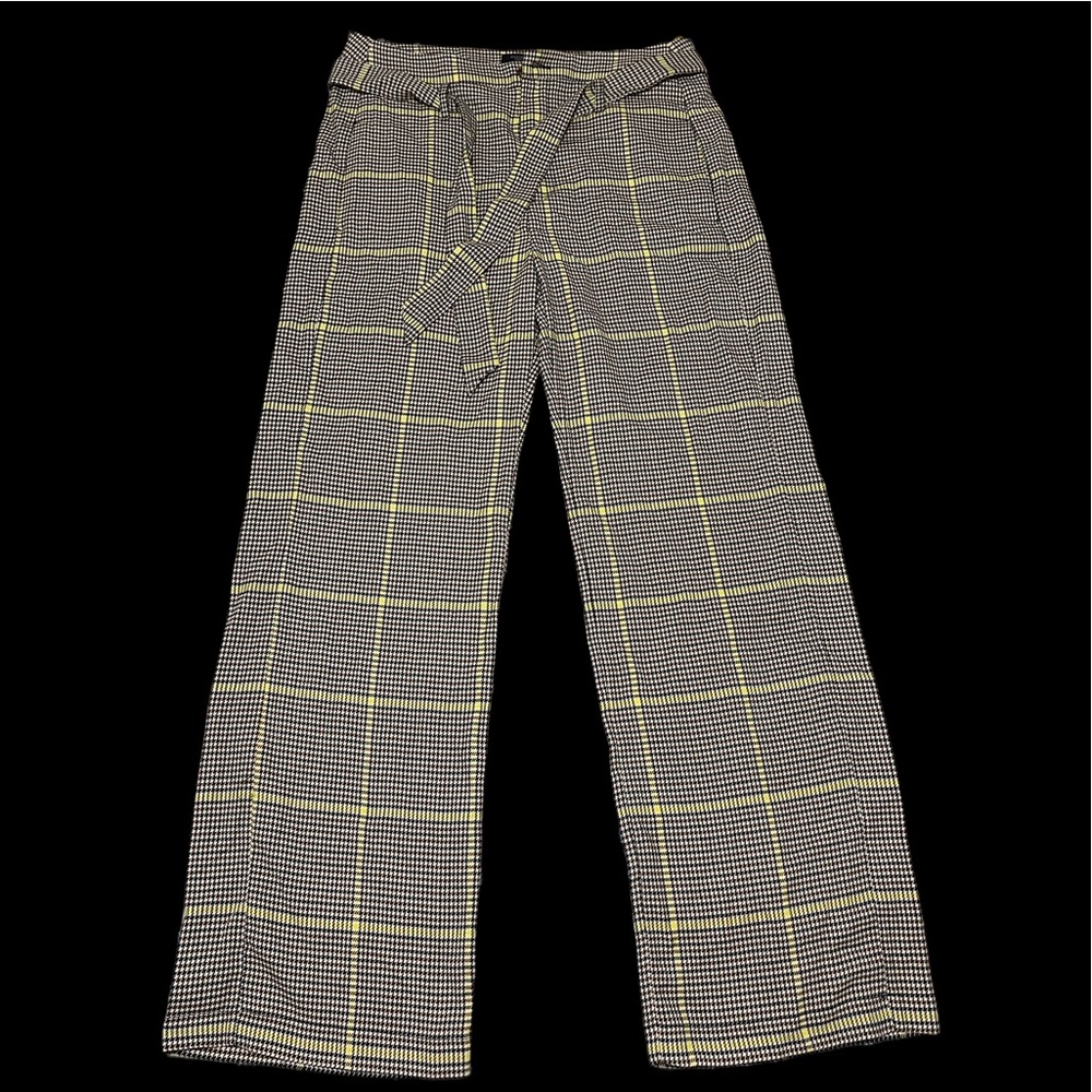 Plaided slim pants with belt